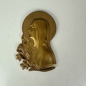6" Vintage 1930s Blessed Lady Virgin Mary Cabinet Plaque Gilt Bronze